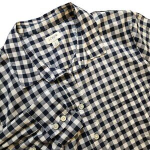 J Crew Factory Gingham lightweight cotton shirt in signature fit Sz L Dark Navy